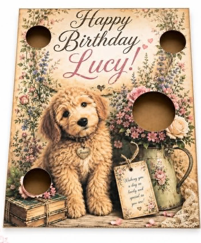 Vintage floral dog edible art cupcake template